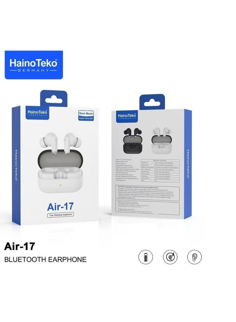 HainoTeko Air-17 Wireless Bluetooth Earbuds | Deep Bass, HD Mic & Long Playtime - Image 3