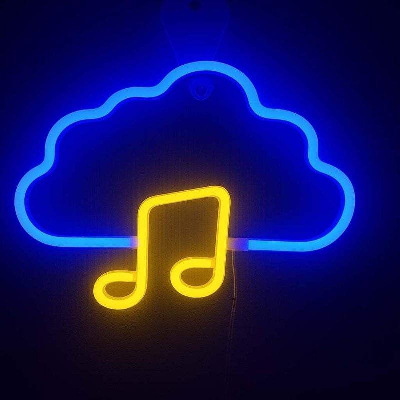 Horoof Home Cloud Notes Neon LED Wall Light - 40x30 cm Acrylic Music Decor in Blue and Yellow - Image 3
