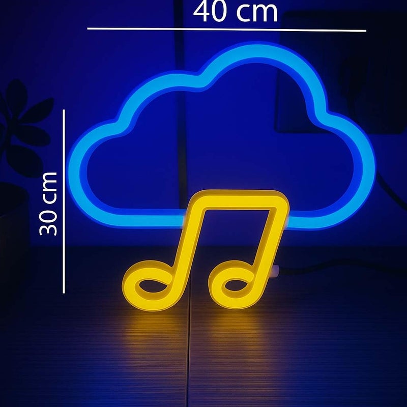 Horoof Home Cloud Notes Neon LED Wall Light - 40x30 cm Acrylic Music Decor in Blue and Yellow - Image 2