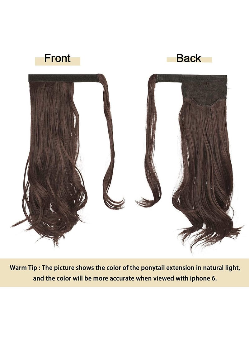 إستيل وصلة ذيل حصان مجعد 15 بوصة مقاومة للحرارة من الشعر الاصطناعي الطبيعي المتموج قطعة ملفوفة حول وصلات شعر ذيل الحصان للنساء بني داكن مزيج بني داكن مجعد - Image 1