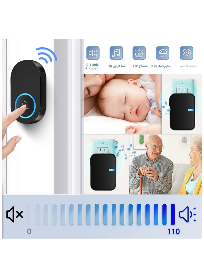 Waterproof Wireless Doorbell Kit with 2 Plug-In Receivers for Home, Wireless Ring Bell with 200m Range, 4 Volume Levels, and 38 Melodies – Battery Operated Chime for Home and School - Image 2