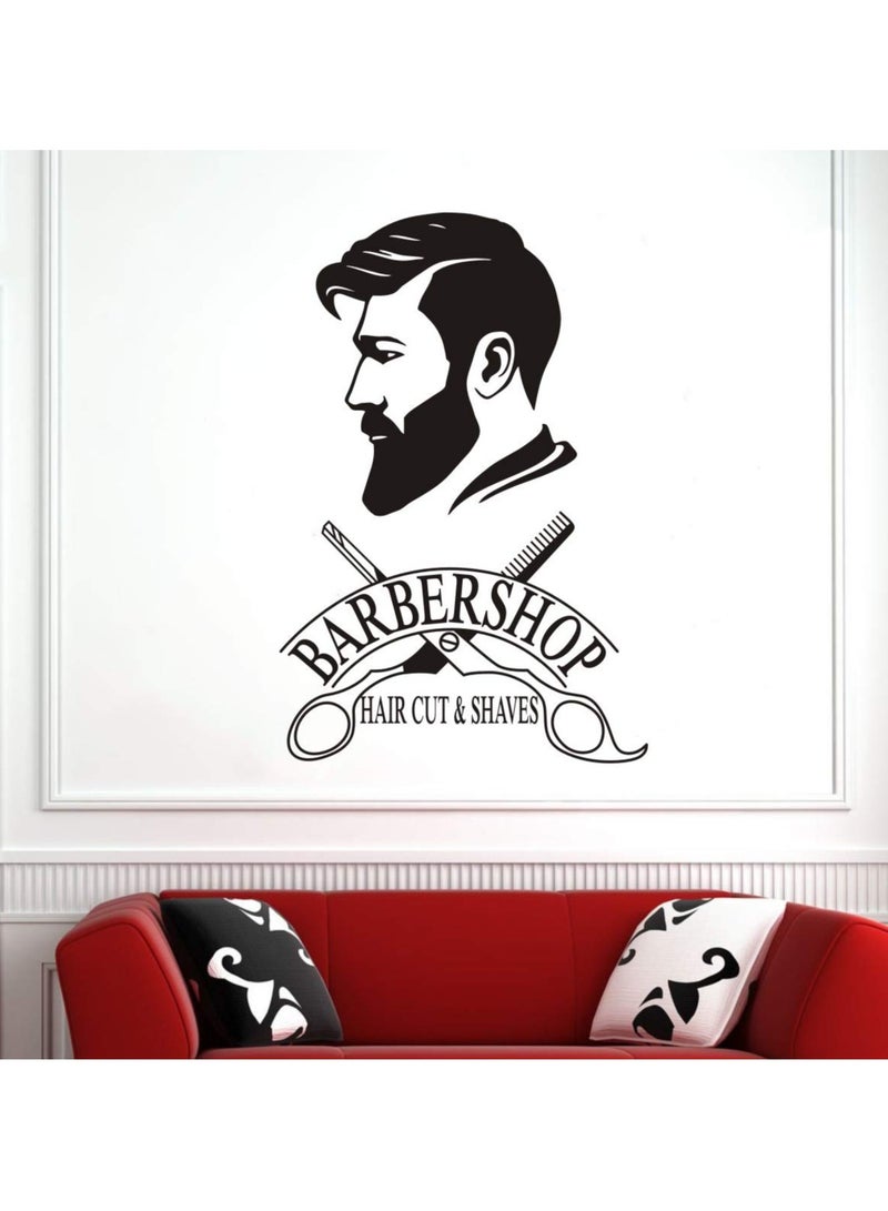 Green Tiger DECOR Barber Shop Removable Wall Decal Man Barbershop Wall Stiker Window ation Sticker Poster AY1121 (42X64cm, Black) - Image 2
