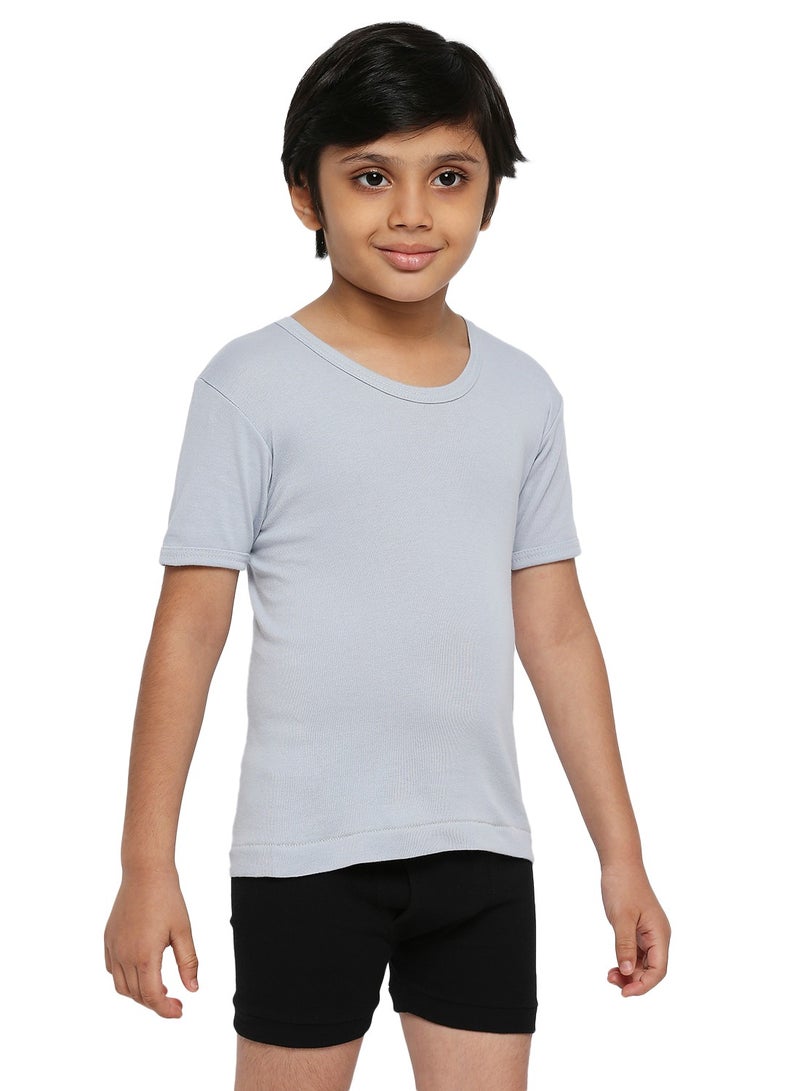 BYC BOY'S COTTON ROUND NECK UNDERSHIRT (PACK OF 3) - LIGHT GREY  - Image 4