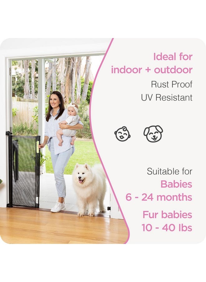 Perma Child Safety Retractable Baby Gate Perma Child Safety 41" Tall x 71” Wide, Mesh, for Stairs, Doorways, Dogs, Pets, Indoor, Outdoor, One-Handed Operation, Locking, Easy Install, Hardware Mount, Black  - Image 3