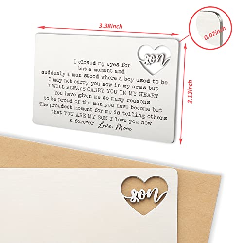 YODOCAMP Son Gifts From Mom, Engraved Wallet Card Inserts Keepsake Gifts for Son From Mom for Christmas Graduation Birthday Gift Ideas - Image 2