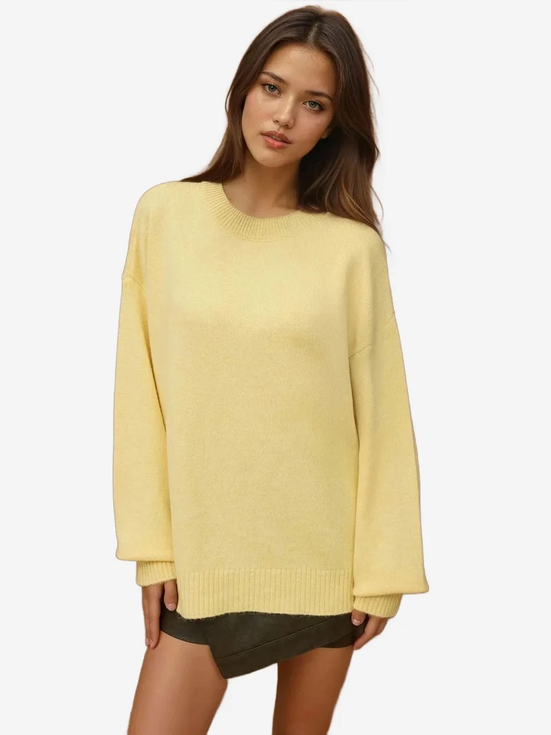 HICCUP Thick Knit Crew Neck Long Sweater