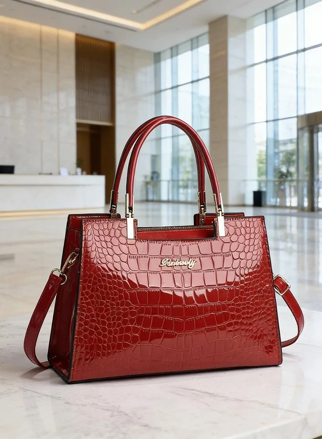 Take Two Burgundy Croc-Embossed Handbag