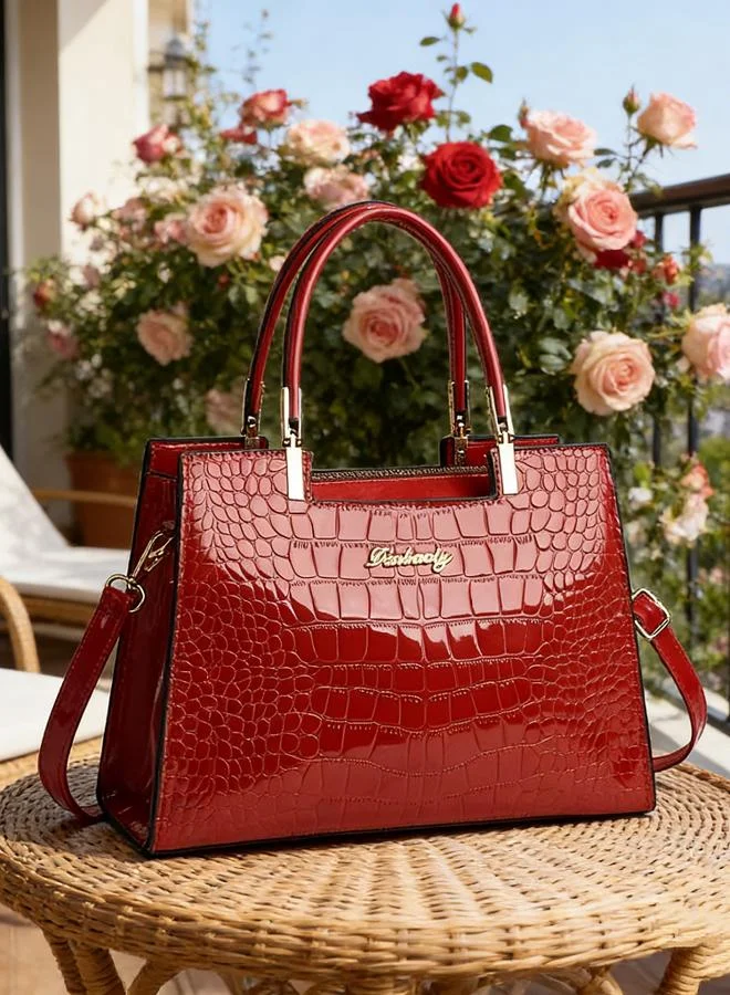 Take Two  Burgundy Croc-Embossed Handbag for Women | Best Price UAE