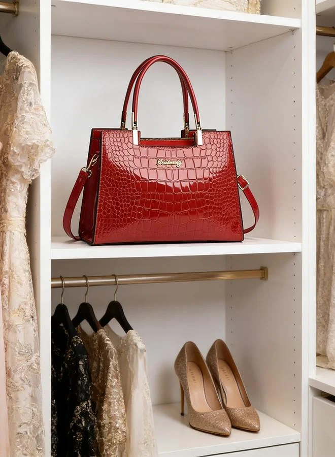 Take Two  Burgundy Croc-Embossed Handbag for Women | Best Price UAE