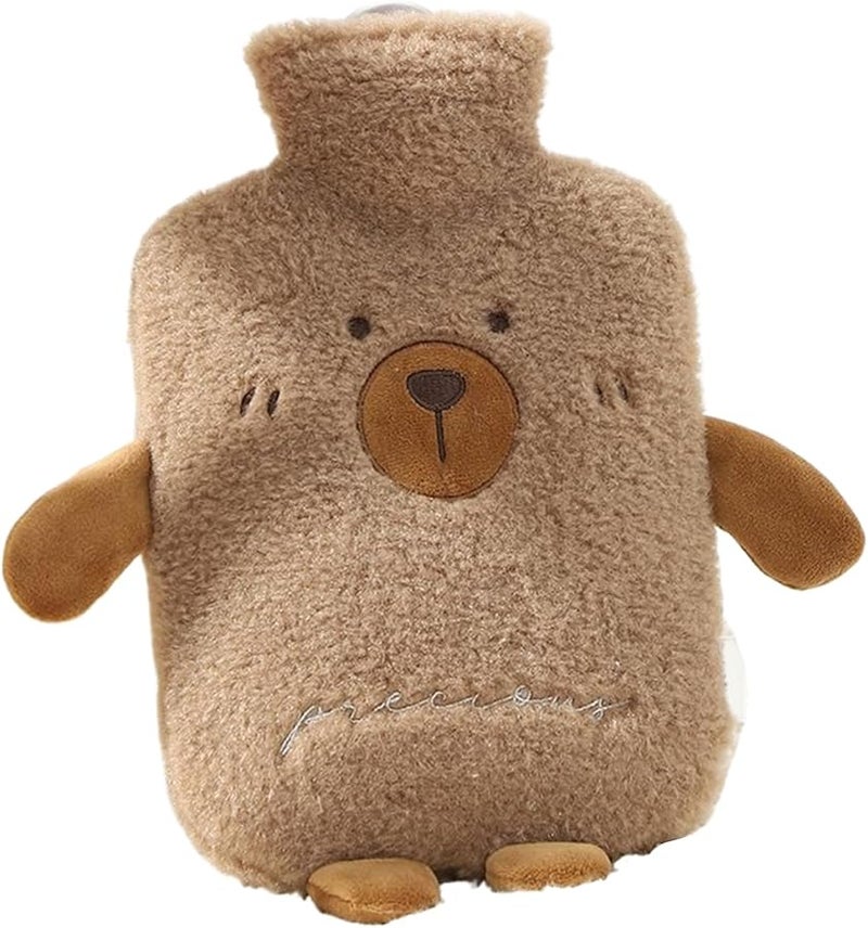 زجاجة ماء ساخن على شكل دب 1 لتر مقاومة للتسرب، ضغط دافئ بغطاء ناعم للأطفال والنساء والرجال للاستخدام في الشتاء - Image 1