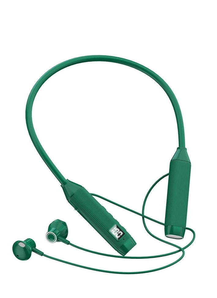 Generic - Neck-hanging in-ear Bluetooth sports headset with digital display, large battery and long battery life, neck-hanging wireless gaming headset (green) - Image 1