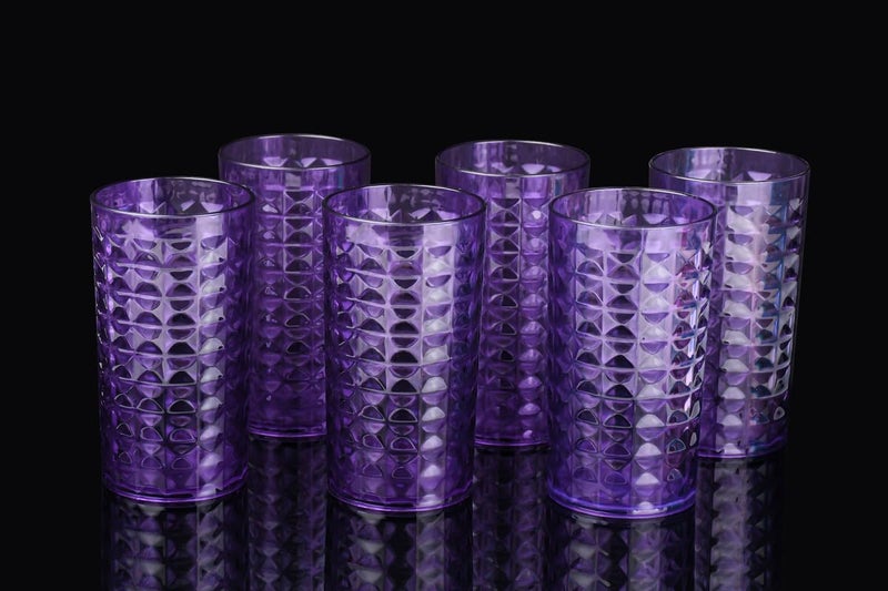 HAPPI Unbreakable Plastic Water and Juice Drinking Glass Set Crystal GlassJuice GlassBeer GlassWine PET Transparent Stylish Set 6 Pieces Sharbat Glass 300 Ml Set of 6 Purple - Image 1