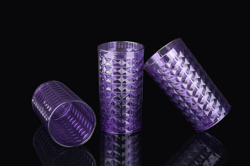 HAPPI Unbreakable Plastic Water and Juice Drinking Glass Set Crystal GlassJuice GlassBeer GlassWine PET Transparent Stylish Set 6 Pieces Sharbat Glass 300 Ml Set of 6 Purple - Image 3