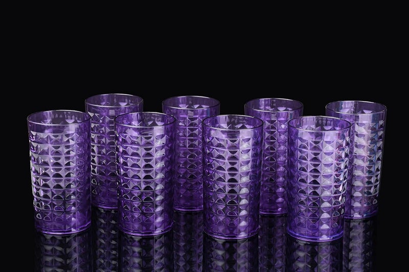 HAPPI Unbreakable Plastic Water and Juice Drinking Glass Set Crystal GlassJuice GlassBeer GlassWine PET Transparent Stylish Set 6 Pieces Sharbat Glass 300 Ml Set of 6 Purple - Image 2