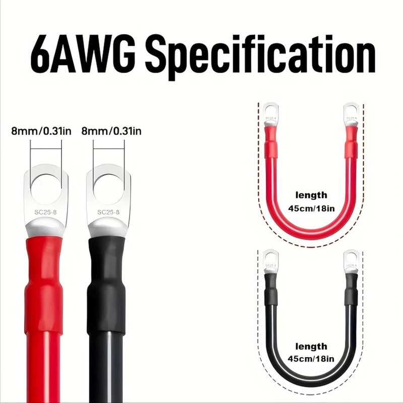 6 AWG Battery Cables with 0.31 Inch Tinned Copper Lugs for Solar Marine RV Car Motorcycle - Image 4
