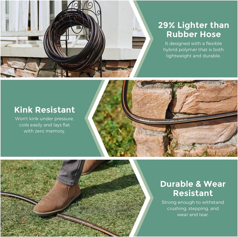 Giraffe Tools Garden Hose 5/8" Custom Length, No Kink, Flexible, Leakproof Water Hose, 600 Burst PSI, 100ft Male Female Fittings,Black Orange - Image 4