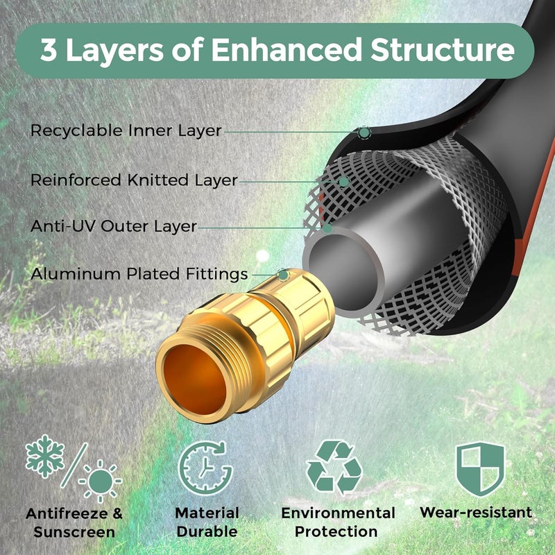 Giraffe Tools Garden Hose 5/8" Custom Length, No Kink, Flexible, Leakproof Water Hose, 600 Burst PSI, 100ft Male Female Fittings,Black Orange - Image 2
