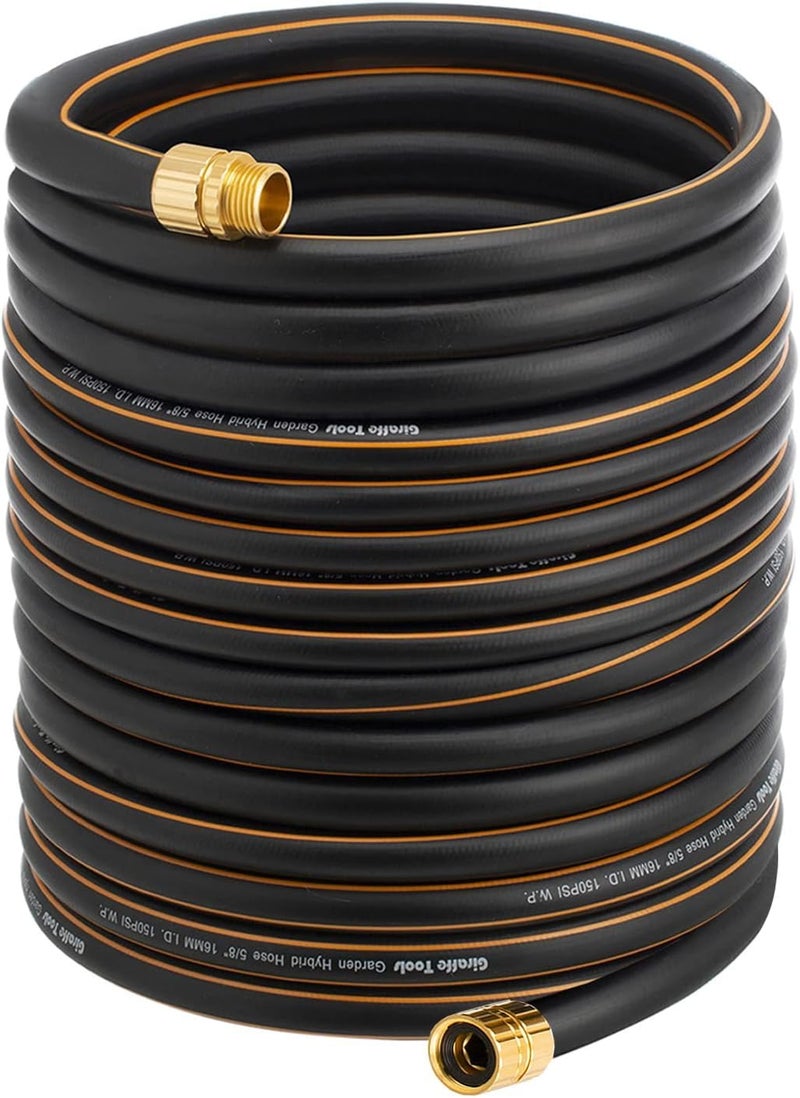 Giraffe Tools Garden Hose 5/8" Custom Length, No Kink, Flexible, Leakproof Water Hose, 600 Burst PSI, 100ft Male Female Fittings,Black Orange - Image 1