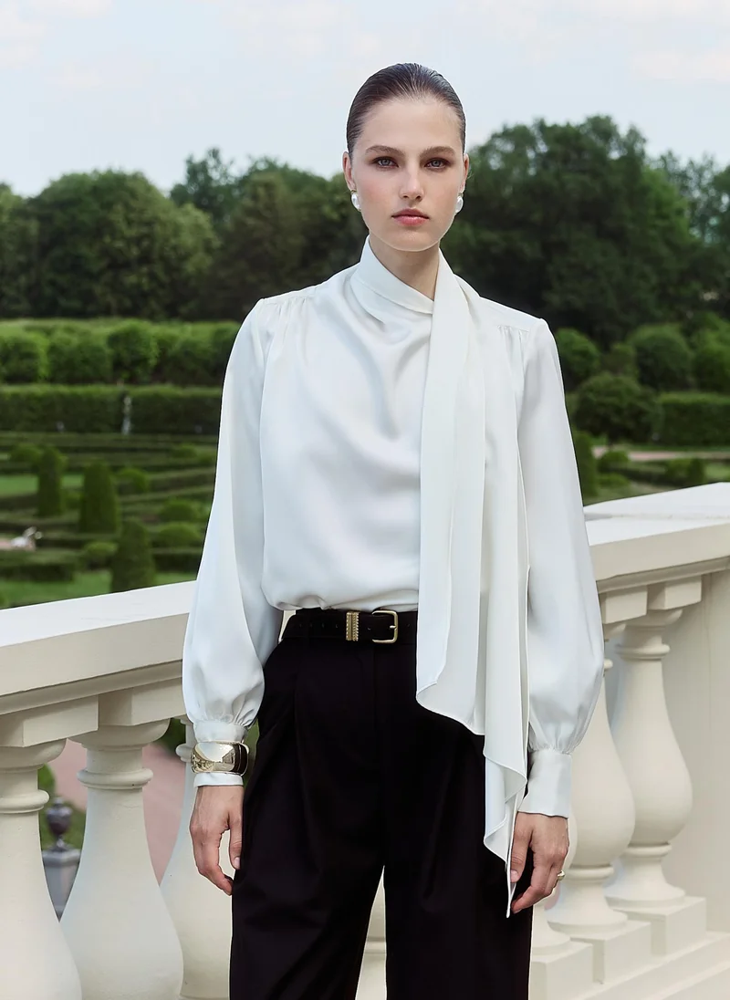 Lichi Blouse with decorative scarf in flowing fabric