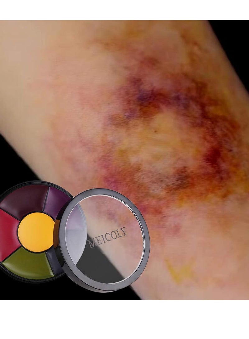 MEICOLY MEICOLY 6 Color Bruise Wheel for Special Effects,Hunting Camo Face Body Paint Kit,Light Green Gamora Witch Face Paint,Trauma SFX Makeup Kit Halloween Makeup with 3pcs Stipple Sponges,Monster and Alien - Image 3