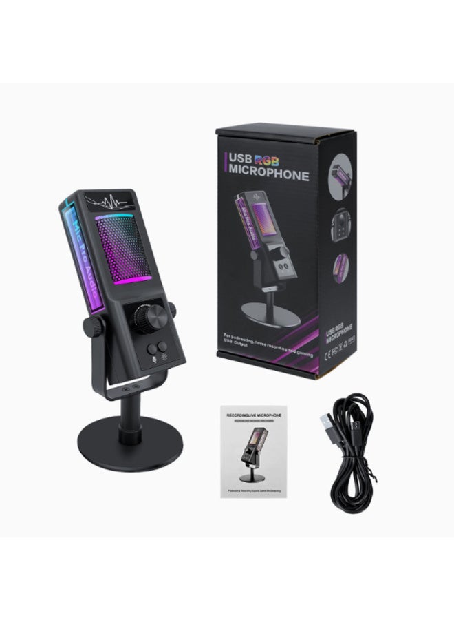ميكروفون مكثف احترافي ZFSZ CM-100 مزود بتقنية RGB وواجهة USB - ميكروفون مكتبي مزود بتحكم متعدد الوظائف في مستوى الصوت وزر كتم الصوت ومقبس مراقبة، مخصص للتسجيل في الاستوديو والألعاب والبودكاست - Image 1