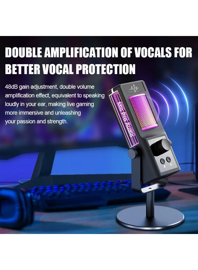 ميكروفون مكثف احترافي ZFSZ CM-100 مزود بتقنية RGB وواجهة USB - ميكروفون مكتبي مزود بتحكم متعدد الوظائف في مستوى الصوت وزر كتم الصوت ومقبس مراقبة، مخصص للتسجيل في الاستوديو والألعاب والبودكاست - Image 3