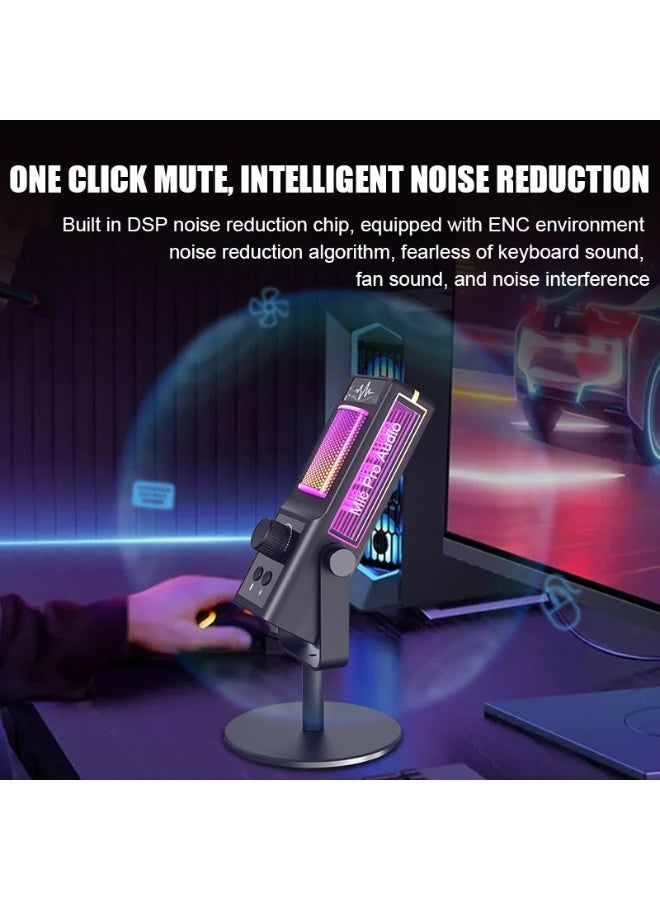 ميكروفون مكثف احترافي ZFSZ CM-100 مزود بتقنية RGB وواجهة USB - ميكروفون مكتبي مزود بتحكم متعدد الوظائف في مستوى الصوت وزر كتم الصوت ومقبس مراقبة، مخصص للتسجيل في الاستوديو والألعاب والبودكاست - Image 4