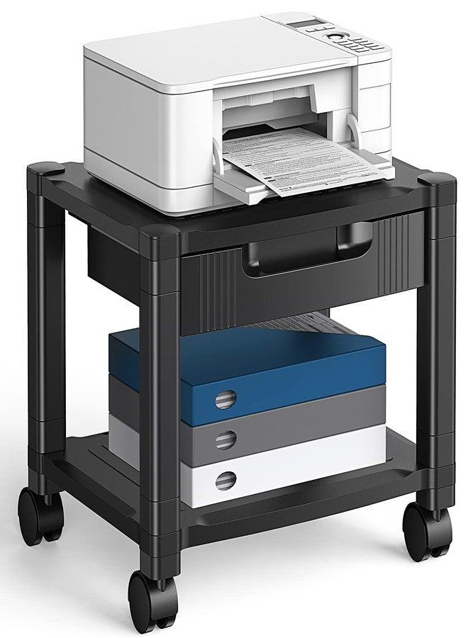 HUANUO Printer Stand with Cable Management and Storage Drawer, Printer Table with Locking Wheels, 14.1-inch Maximum Height Printer Cart for Under Desk, Home, Office, HNDPS - Image 1