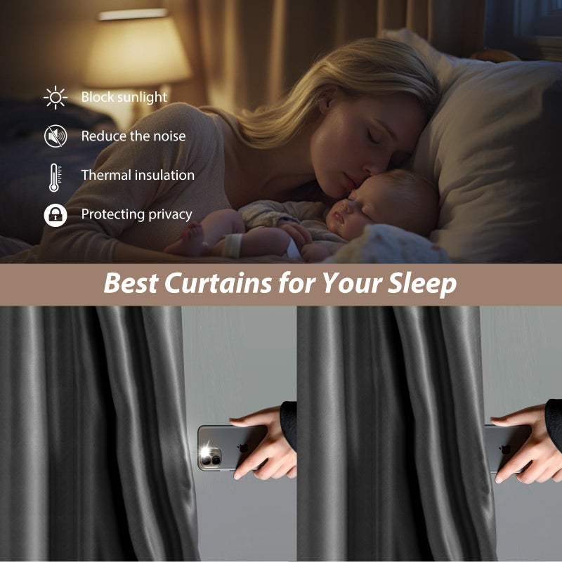 MaKefeile Room Divider Curtains with Ceiling Curtain Track Set Window Curtain for Bedroom,Living Room Total Blackout Thermal Insulated Privacy Ceiling Track Curtain W 9 Ã— H 7 FT Deak-Grey drape&Black track - Image 4