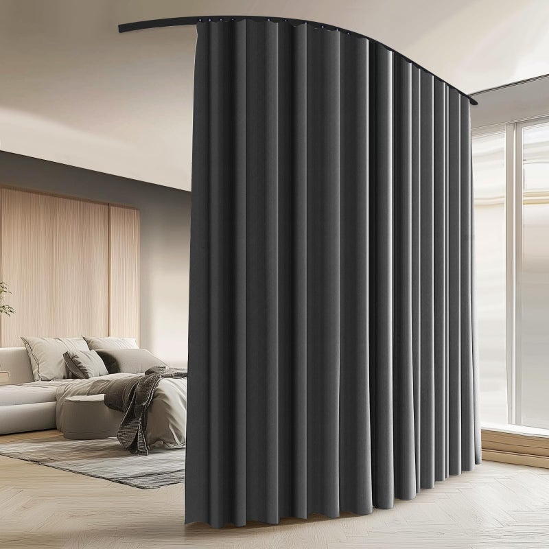MaKefeile Room Divider Curtains with Ceiling Curtain Track Set Window Curtain for Bedroom,Living Room Total Blackout Thermal Insulated Privacy Ceiling Track Curtain W 9 Ã— H 7 FT Deak-Grey drape&Black track - Image 1