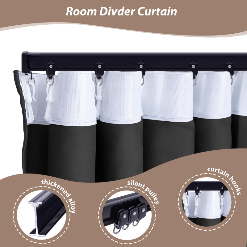 MaKefeile Room Divider Curtains with Ceiling Curtain Track Set Window Curtain for Bedroom,Living Room Total Blackout Thermal Insulated Privacy Ceiling Track Curtain W 9 Ã— H 7 FT Deak-Grey drape&Black track - Image 5