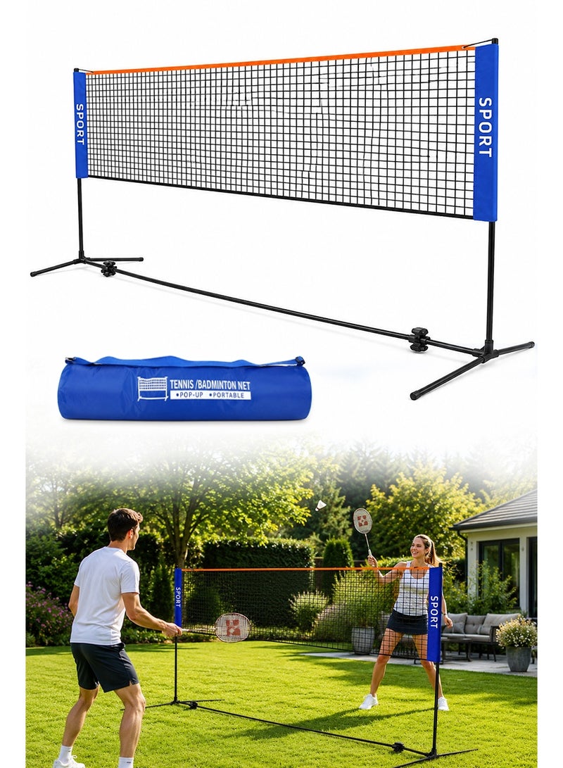Axpeih 4.1m Portable Adjustable Badminton Net Set with Freestanding Stand Frame and Carry Bag, Height-Adjustable Sports Net for Indoor and Outdoor Recreational Play, Blue and Black - Image 1