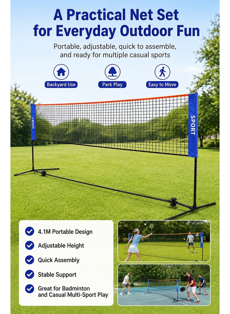 Axpeih 4.1m Portable Adjustable Badminton Net Set with Freestanding Stand Frame and Carry Bag, Height-Adjustable Sports Net for Indoor and Outdoor Recreational Play, Blue and Black - Image 2