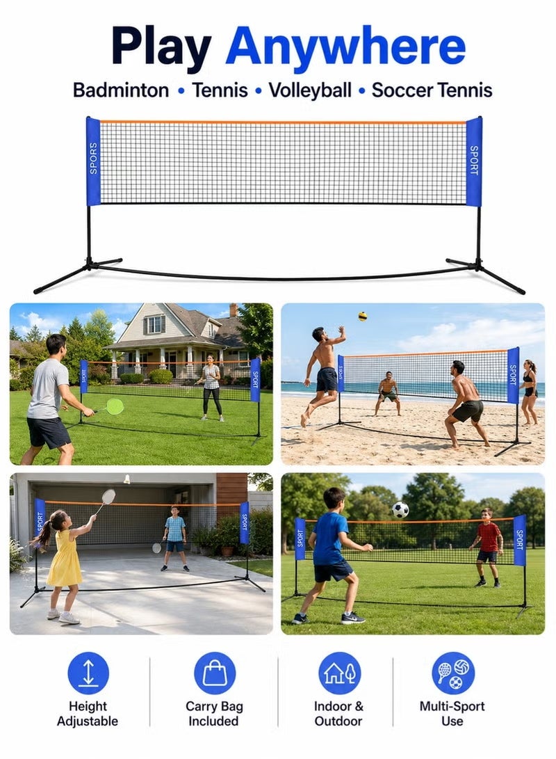Axpeih 4.1m Portable Adjustable Badminton Net Set with Freestanding Stand Frame and Carry Bag, Height-Adjustable Sports Net for Indoor and Outdoor Recreational Play, Blue and Black - Image 4