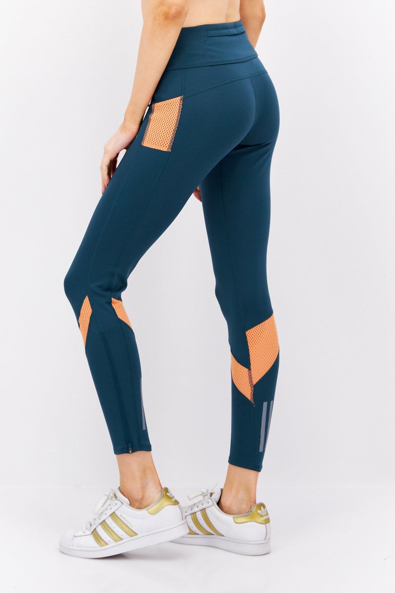 Adidas سراويل رياضية نسائية ضيقة للجري، أخضر مزرق - Image 2