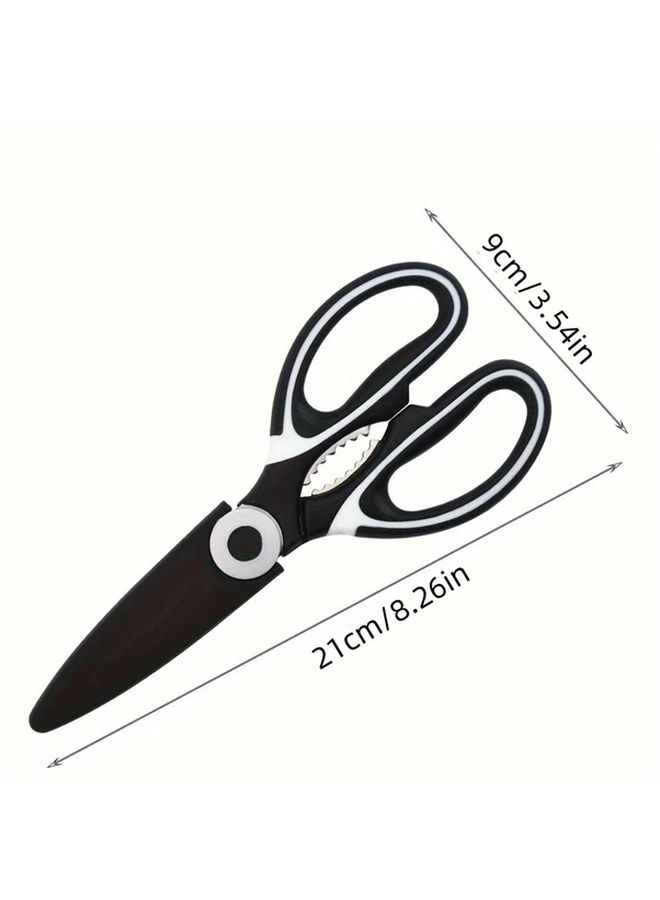 مقص مطبخ من الفولاذ المقاوم للصدأ ثقيل الوزن أسود حاد لتقطيع اللحوم والدواجن والأعشاب - Image 5