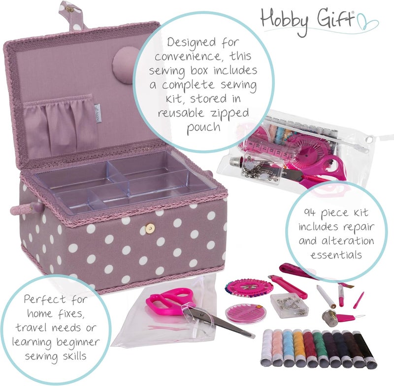 Hobby Gift صندوق تخزين حرفي مميز كهدية هواية، مملوء مسبقًا ويحتوي على مجموعة خياطة مكونة من 94 قطعة، لون بيج، متوسط الحجم، MRM121F - Image 3