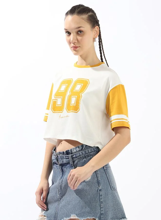 Hubberholme Women's Multicolour 100% Cotton Printed Boxy Fit T-Shirt