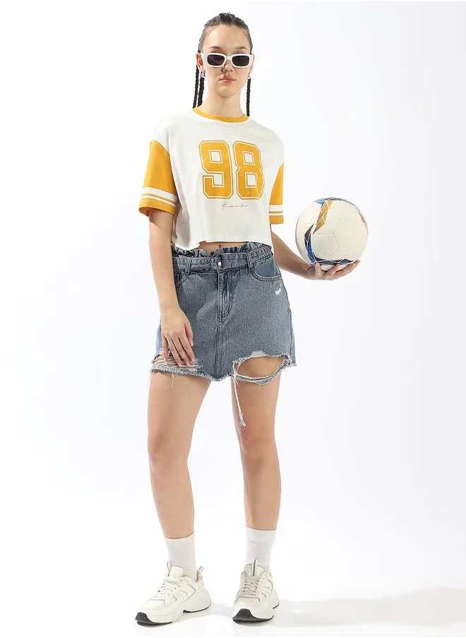 هوبرهولمي Women's Multicolour 100% Cotton Printed Boxy Fit T-Shirt