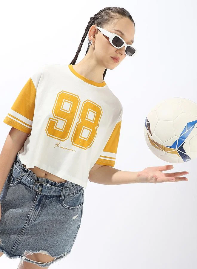 Hubberholme Women's Multicolour 100% Cotton Printed Boxy Fit T-Shirt