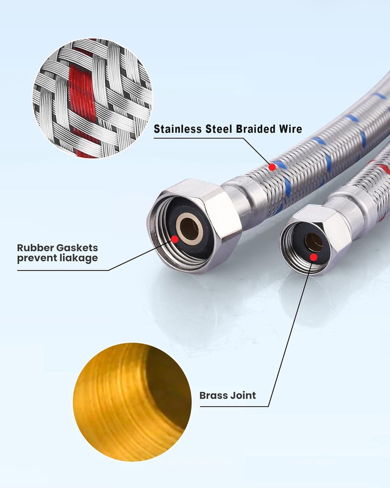IVIGA 48-Inch Faucet Supply Lines: Braided Stainless Steel Flexible Faucet Hose Connector - 3/8" Compression x 1/2" FIP Water Supply Lines for Kitchen Bathroom Sink Hose Extension 2pcs - Image 2