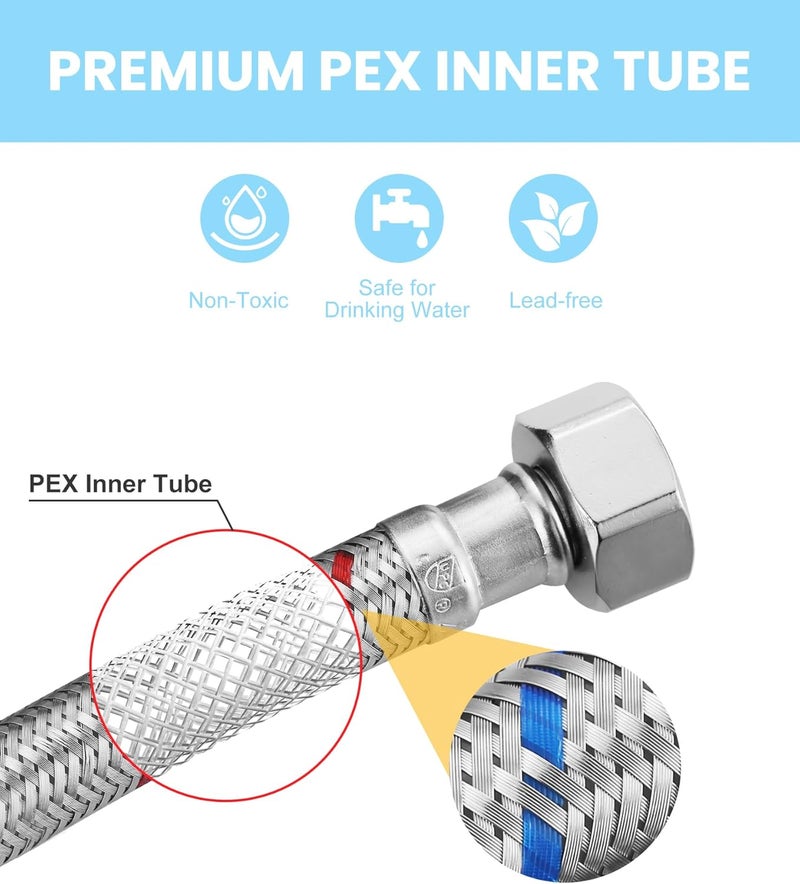 IVIGA 48-Inch Faucet Supply Lines: Braided Stainless Steel Flexible Faucet Hose Connector - 3/8" Compression x 1/2" FIP Water Supply Lines for Kitchen Bathroom Sink Hose Extension 2pcs - Image 3