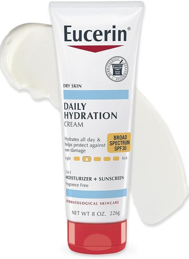 Eucerin Daily Hydration Broad Spectrum SPF 30 Sunscreen Body Cream for Dry Skin-8 Oz-226g 