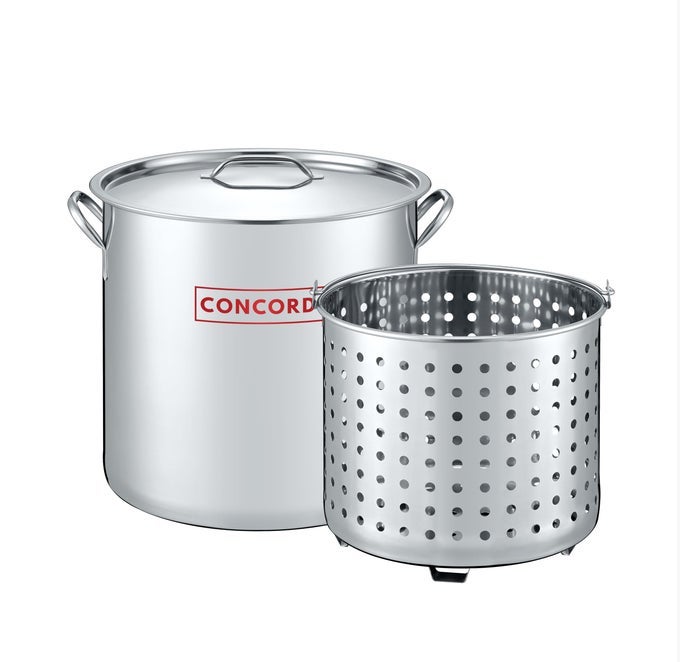53 QT STAINLESS STEEL STOCK POT WBASKET HEAVY KETTLE COOKWARE FOR BOILING