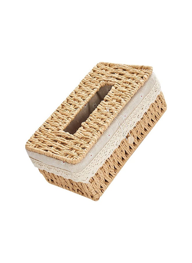 HOME TASTE Hometaste Rattan Woven Tissue Box Rectangular Tissue Box With Cover, Vintage Napkin Pumping Paper Case,Facial Tissues Box Tissue Box Holder For Car Bathroom Vanity Countertops Desktop Office (Beige) 