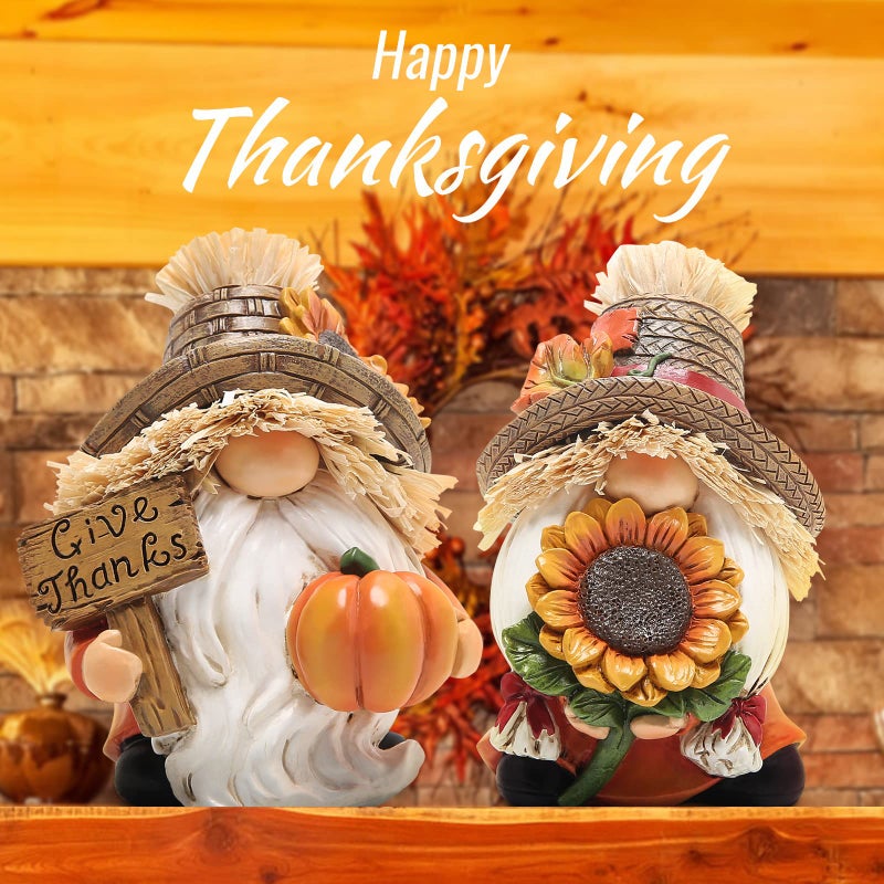 Hodao 2Pcs Fall Thanksgiving Pumpkin Gnomes Decorations Handmade Swedish Tomte Gnomes Elf For Fall Decor Gift - Fall Thanksgiving Party Home Kitchen Table Decor - Thanksgiving Autumn Gift - Image 4