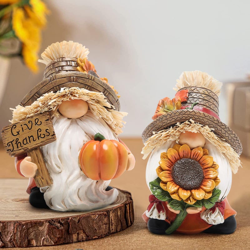 Hodao 2Pcs Fall Thanksgiving Pumpkin Gnomes Decorations Handmade Swedish Tomte Gnomes Elf For Fall Decor Gift - Fall Thanksgiving Party Home Kitchen Table Decor - Thanksgiving Autumn Gift - Image 5