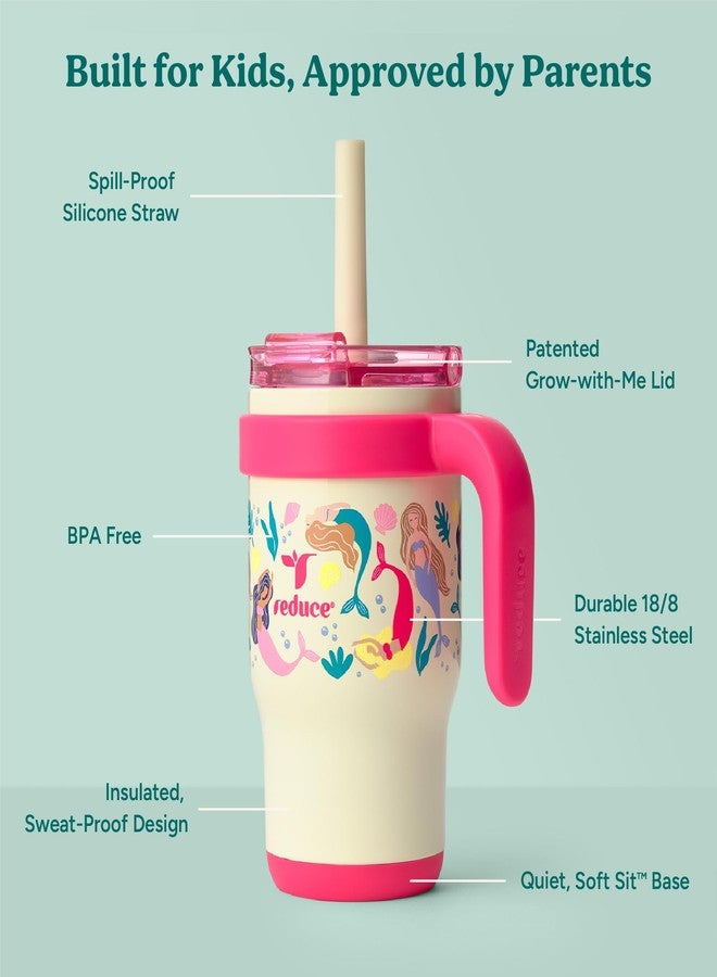 REDUCE 14 Oz Coldee Kids Tumbler with Lid and Straw - Coldee Insulated Travel Mug - Spill-Proof, Sweatproof Stainless Steel, BPA-Free - Includes Handle, Reusable Silicone Straw - Pink Mermaid - Image 4