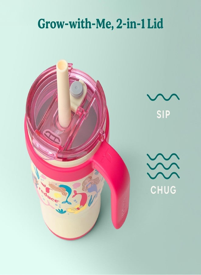 REDUCE 14 Oz Coldee Kids Tumbler with Lid and Straw - Coldee Insulated Travel Mug - Spill-Proof, Sweatproof Stainless Steel, BPA-Free - Includes Handle, Reusable Silicone Straw - Pink Mermaid - Image 5