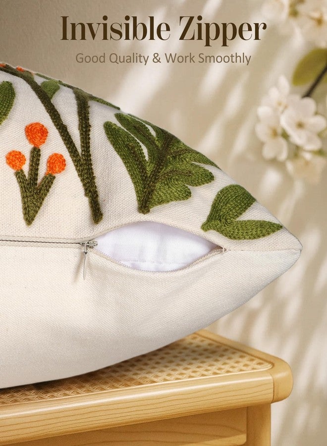 Kokaaee Embroidered Throw Pillow Covers 18x18 Inch - Summer Boho Decorative Pillow Cover with Zipper for Living Room Couch Sofa Bed Aesthetic Design Flower Cluster Linen Cushion Pillowcase - Image 3
